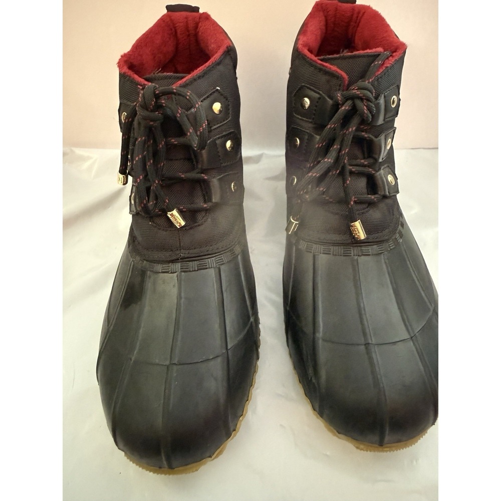 Tommy Hilfiger Duck Boots Women's Size 8M Black Red Lined Rain Winter Shoes